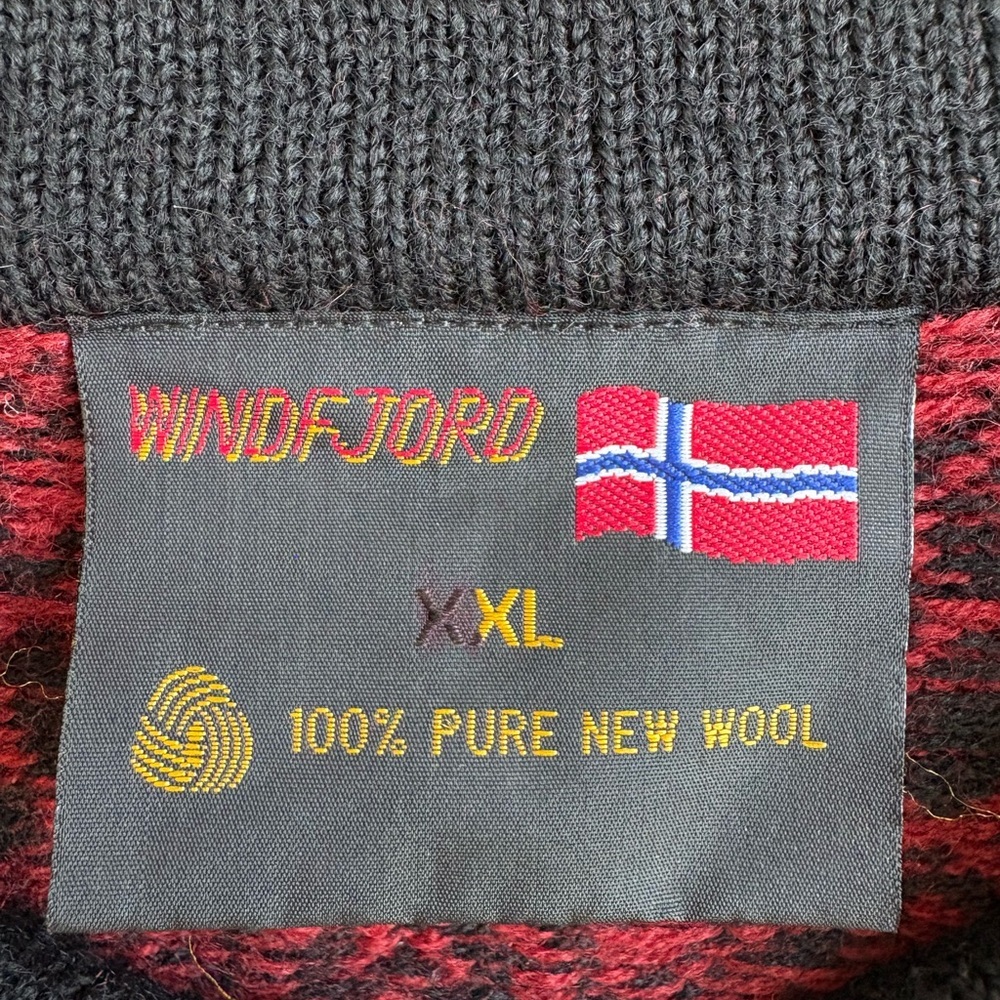 Vintage Windfjord Norwegian Wool Cardigan Red Nordic Sweater 100% Wool XL - Picture 3 of 8